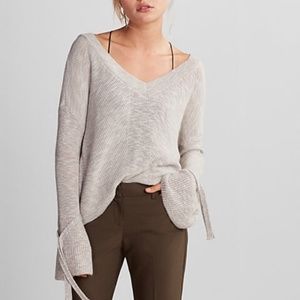 EXPRESS Oatmeal Tie-Sleeve Sweater